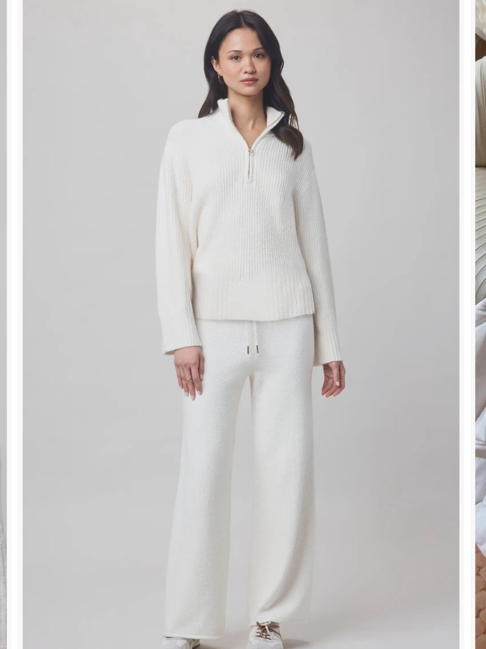 NWOT Splendid Cream Half-Zip Knit Top with Wide-Leg Lounge Pants
